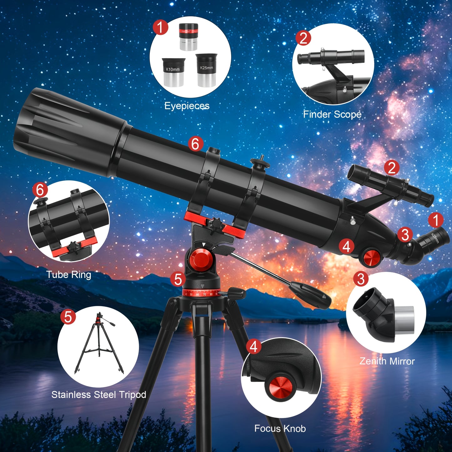 450x Magnification Professional Refractor Telescope, 90mm Aperture, 900mm Full Coated, High Transmittance with AZ Mount and Phone Holder for Moon Gazing, Bird Watching, Stargazing - Ideal Christmas and Birthday Gift