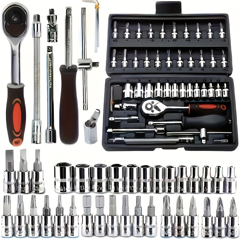 Ultimate 151/46-piece set of automotive machinery tool kits - high-quality ratchet torque wrench and multi-screwdriver sets - ultra-portable, integrated solution for automotive, bicycle and motorcycle repair tools