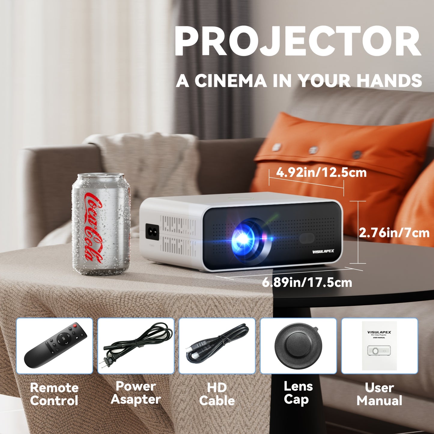 Mini HD Smart Projector 4K Support 1080P Native Electric Focus Android 11, Built-in APP TV, BT Wi-Fi, Compatible with TV Stick/PC/Smartphones/USB, Built-in Speaker, Home Theater Outdoor Movie Office