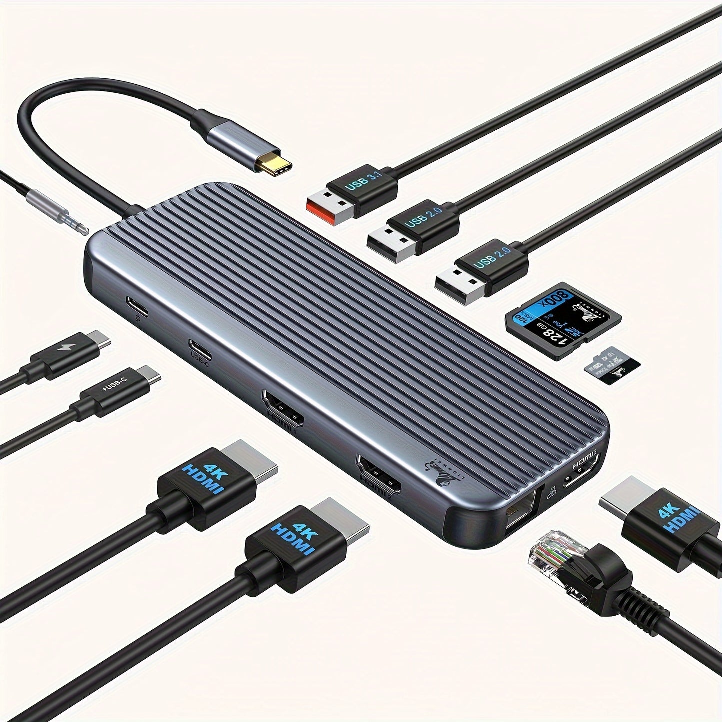 USB C Docking Station 3 Monitors, LIONWEI USB C Hub to 3 HDMI Docking Station Triple Monitor with 10Gbps USB C/ A 3. 1, 100W PD, Ethernet, Audio Ports for Dell/ HP/ Lenovo/ MacBook