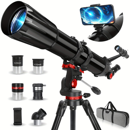 450x Magnification Professional Refractor Telescope, 90mm Aperture, 900mm Full Coated, High Transmittance with AZ Mount and Phone Holder for Moon Gazing, Bird Watching, Stargazing - Ideal Christmas and Birthday Gift