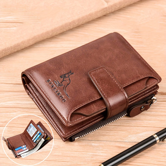 Vintage Style Men's PU Leather Wallet with RFID Blocking Card Holder, Coin Purse & Secure Zipper - Non-Braided, Solid Color, Durable Polyester Interior