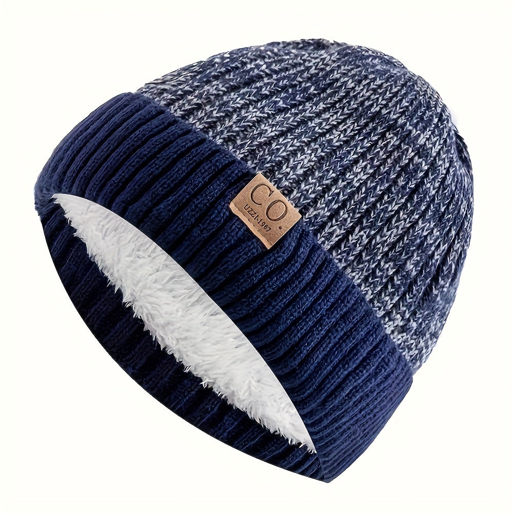 Men'S Sports Knit Hat, Navy Blue and White Striped Design, Fleece-Lined Warm Lining, 5 Colors Available, Soft Fluffy Interior, Hand Washable Cold-Resistant Beanie, Ribbed Texture, Durable Stitching, Novelty Slouchy and Knitte