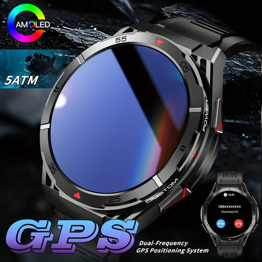 Men'S GPS Smartwatch, Dual-Band Multi-Star, Precision Trajectory, 5ATM High Quality, Compass, Barometric altitude, Battery, 1.43-inch Full Touch Screen, AMOLED Material Ultra Clarity, Wireless Calling, Tracking, Compatible wi