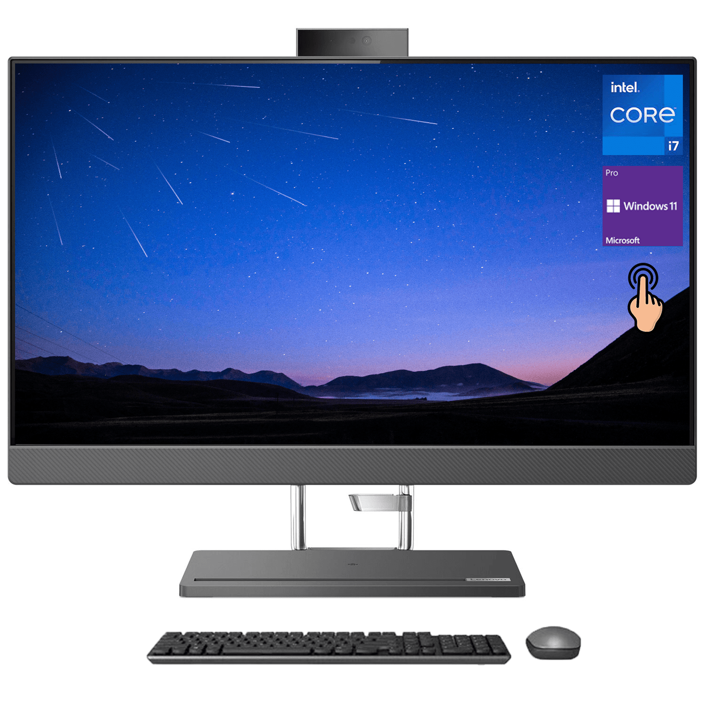 Lenovo IdeaCentre 5 AIO Desktop, 27" QHD 100Hz Touchscreen, Intel Core i7 12700H, 64GB RAM, 2TB SSD, Wi-Fi 6, IR Camera, Windows 11 Pro, Ethernet, Wireless KB & Mouse, Black with MMM Mousepad