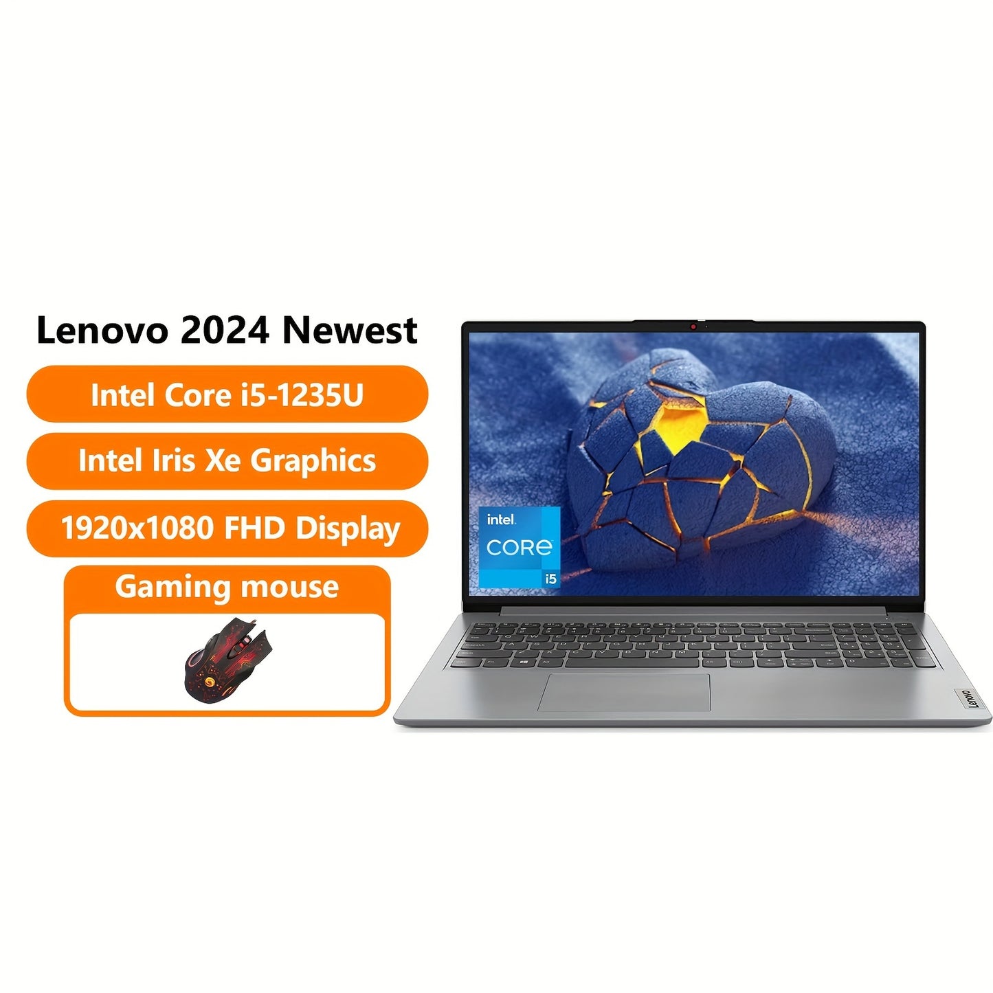 Lenovo IdeaPad 1i Laptop For Business - 15.6" FHD Display, Intel Core I5-1235U (up To 4.40 GHz), Up To 32GB RAM, Up To 2TB SSD, Intel Iris Xe Graphics, Webcam, WiFi 6, Windows 11 S, With Gming Mouse