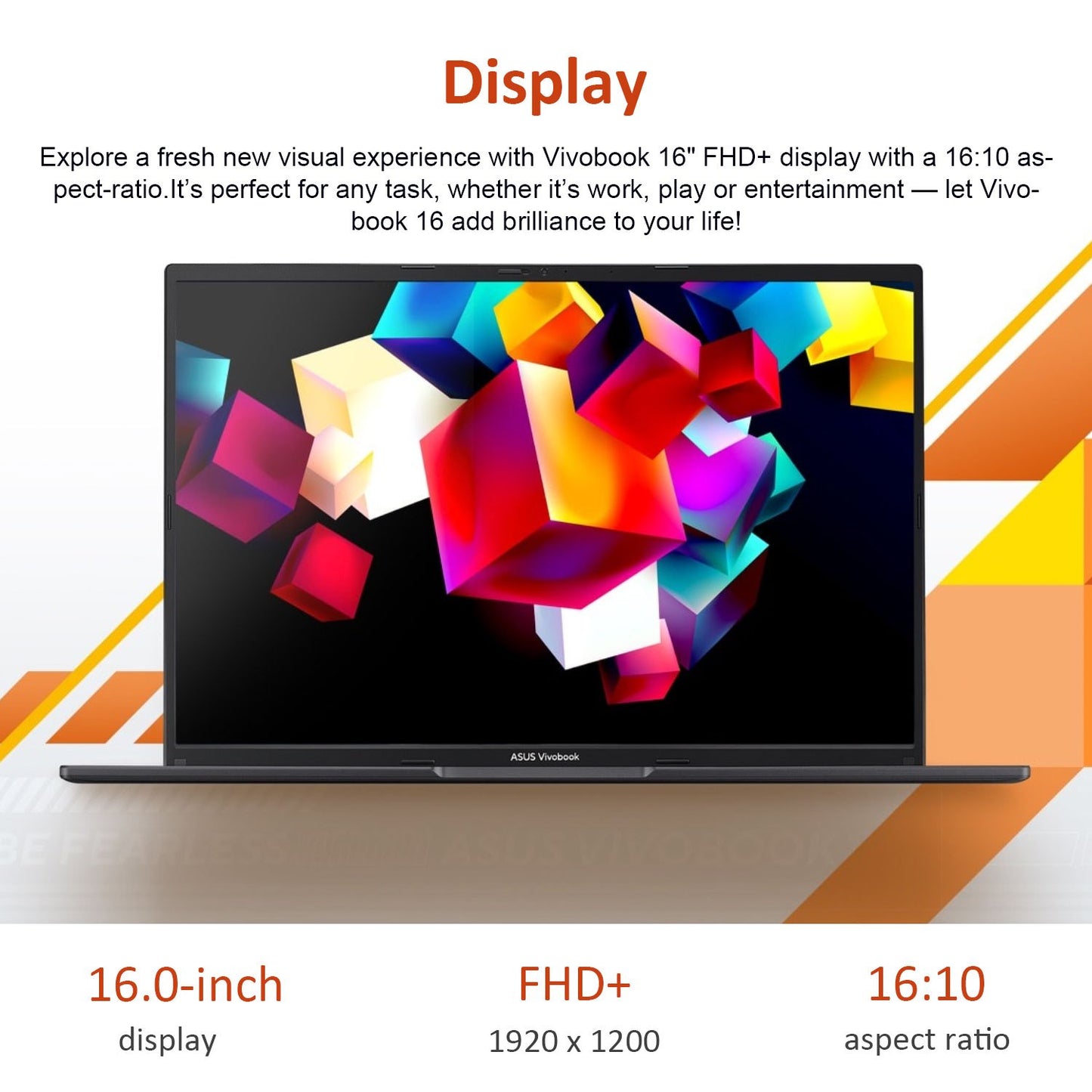 ASUS Vivobook 16 Laptop, 16" WUXGA Display, AMD Ryzen 7 7730U, AMD Radeon Graphics, 40GB RAM, 1TB PCIe SSD, Backlit Keyboard, Fingerprint Reader, Touchpad, Wi-Fi 6, Windows 11 Pro, Black