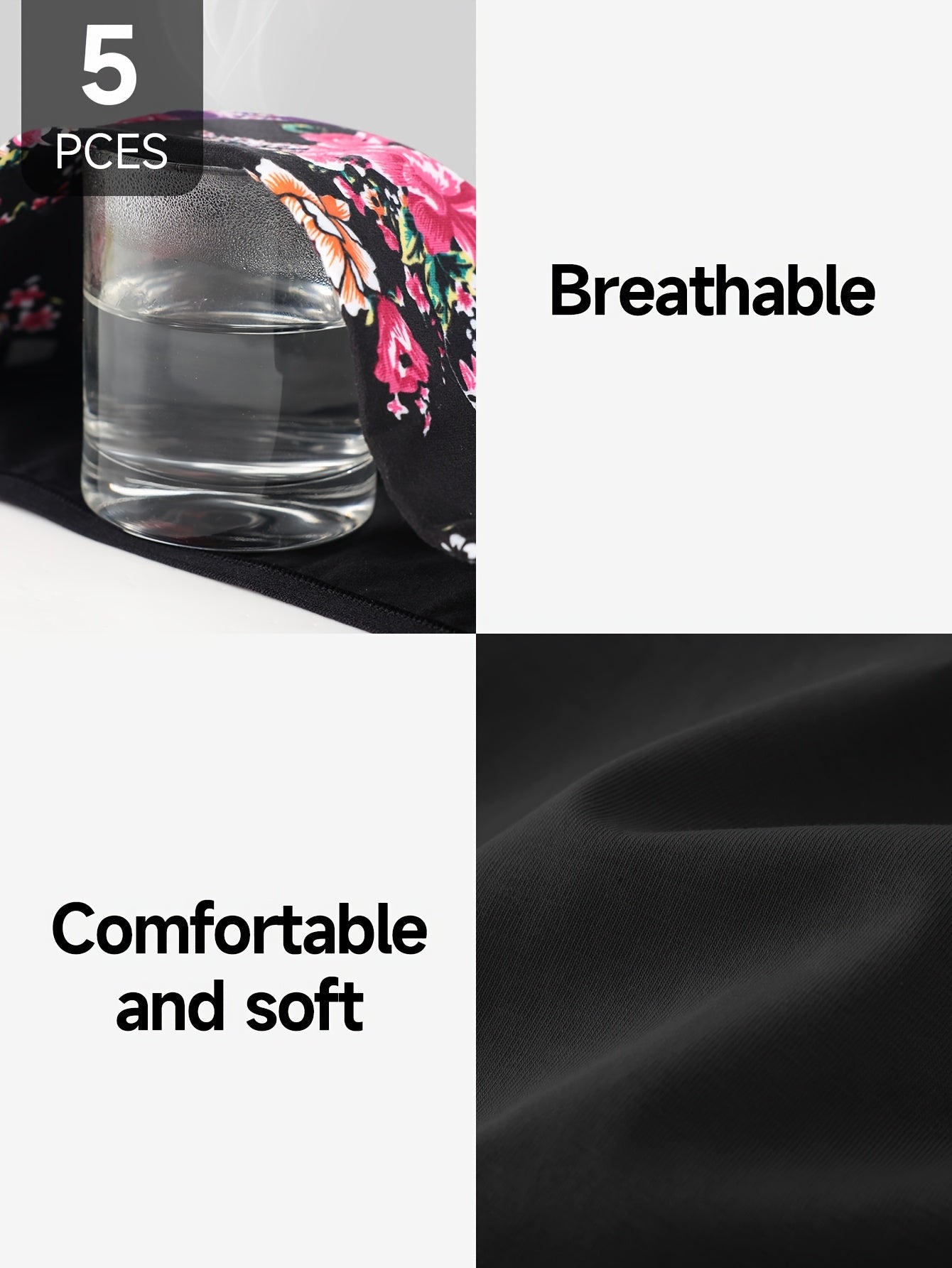 5pcs High-Waisted Women's Panties with Floral Wide Waistband Design, Multiple Colors Available, Daily Essentials, Comfortable Underwear, Stylish Panties, Floral Design, Durable Stitching, Soft Fabric, Multipack Panties, Women