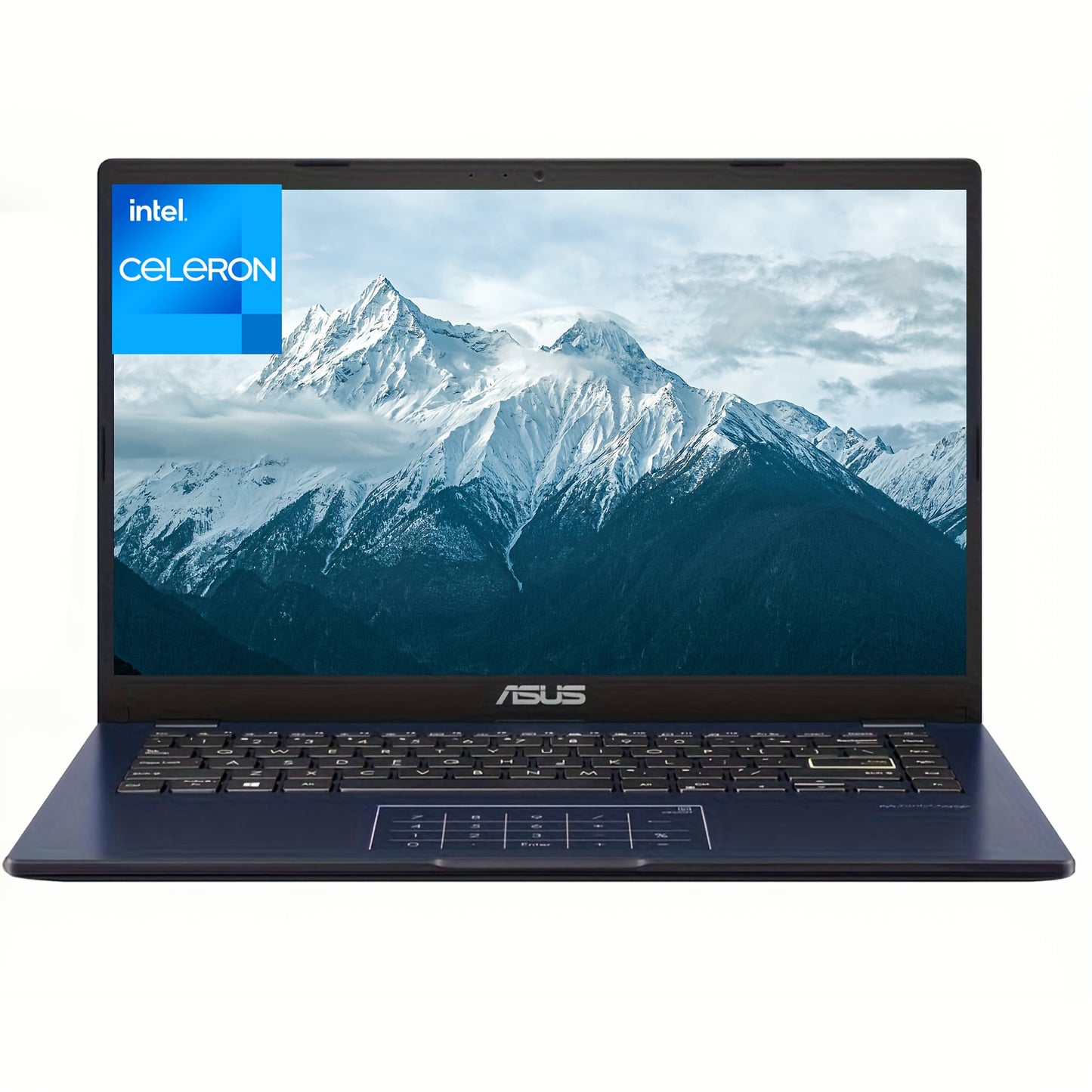 ASUS 14" FHD Laptop for Business & Students, Intel Celeron N4500 Processor, 4GB RAM, 64GB eMMC, Intel Iris Xe Graphics, Wi-Fi 6E, Webcam, Windows 11 S, Quiet Blue, with Cleaning Brush