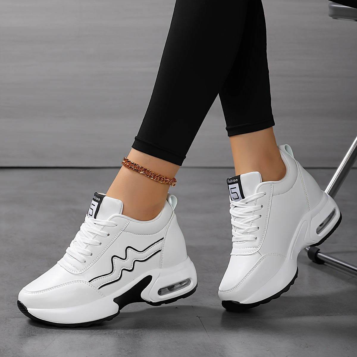 Women'S Platform Sneakers - Thick Platform Shoes with Cushioned Insole & Arch Support, White Lace-Up Sneakers for Everyday, Gym, Office - All-Season Height Increase Footwear, Ladies Sneakers, Gym Footwear, Sleek Design, Comfo