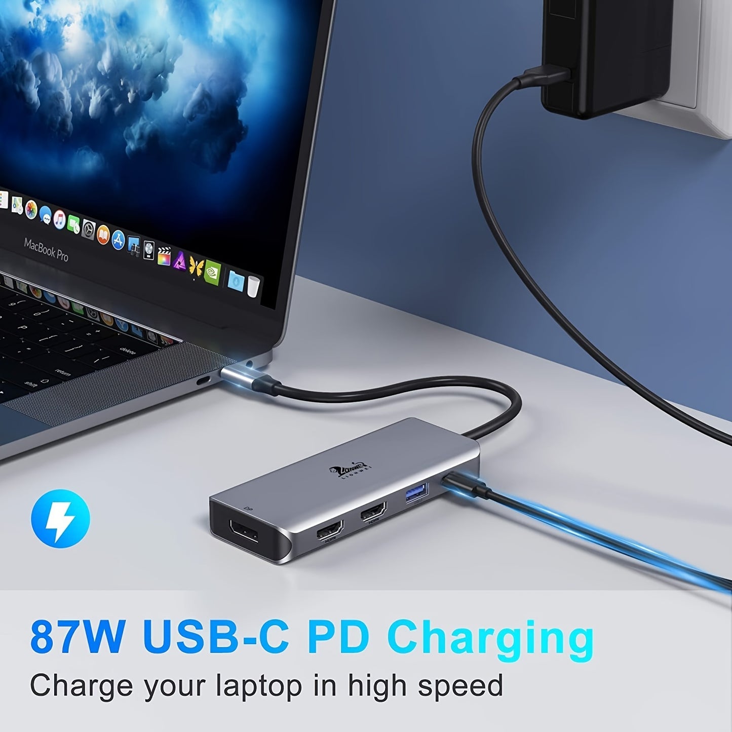 USB C Docking Station Dual Monitor, 9-in-1 Triple Display USB C Hub Multiport Adapter for Dell/HP/Lenovo/Surface Pro Laptop, USB C to 2 HDMI, DisplayPort, 87W PD, 3 USB, SD/TF Card Reader