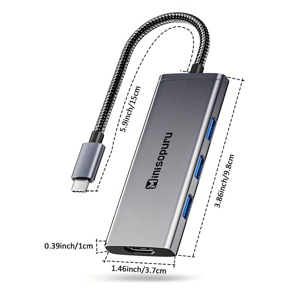 Minisopuru 7-in-1 Aluminum USB C Hub with 4K HDTV, 3x USB 3.0, 100W PD Charging, SD/TF Card Reader - Plug & Play Multiport Adapter for MacBook Pro/Air, iPad Pro, Dell XPS, HP, Lenovo & More