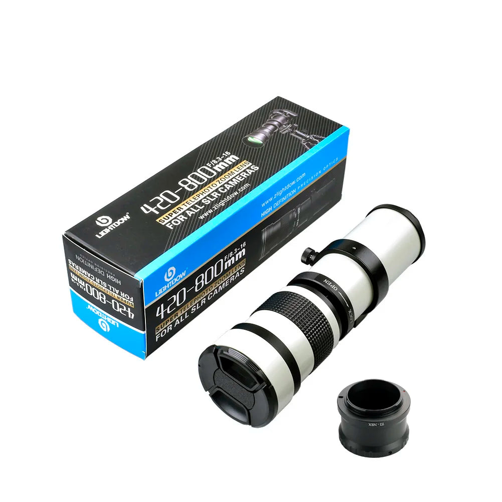 Lightdow Super Telephoto Manual Zoom Lens 420-800mm F8.3-16 With T2 Ring Adapter for Sony Canon Nikon Pentax Olympus Cameras