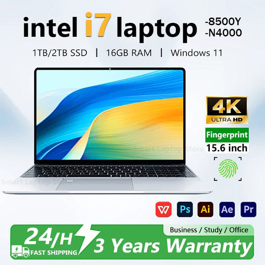 2025 Windows 11 Laptop Computer Intel Core i7 8500Y N4000 Ultra-thin Notebook 16GB RAM 1TB 2TB SSD 15.6" Fingerprint Unlock  PC