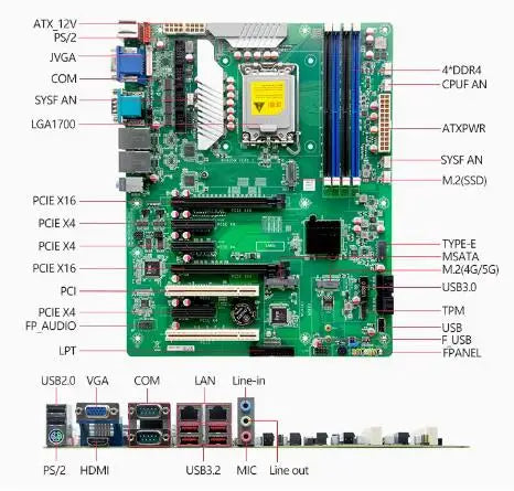 W680 Motherboard ATX SBC 12/13th Core i3/i5/i7/i9 LGA1700 Desktop Server CPU IPC Industrial Mainboard with COM LAN DDR ECC