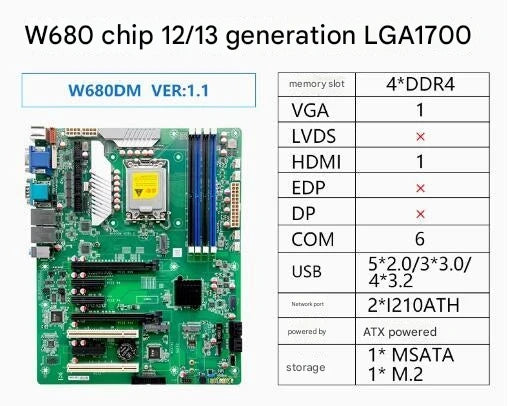 W680 Motherboard ATX SBC 12/13th Core i3/i5/i7/i9 LGA1700 Desktop Server CPU IPC Industrial Mainboard with COM LAN DDR ECC