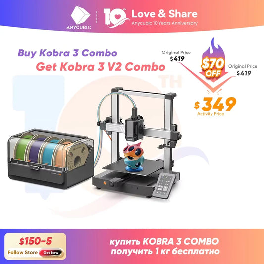 ANYCUBIC Kobra 3 Combo AE Version Multi-Color FDM 3D Printer 600mm/s Printing Speed Build Size 250x250x260mm 4 to 8 Color Print