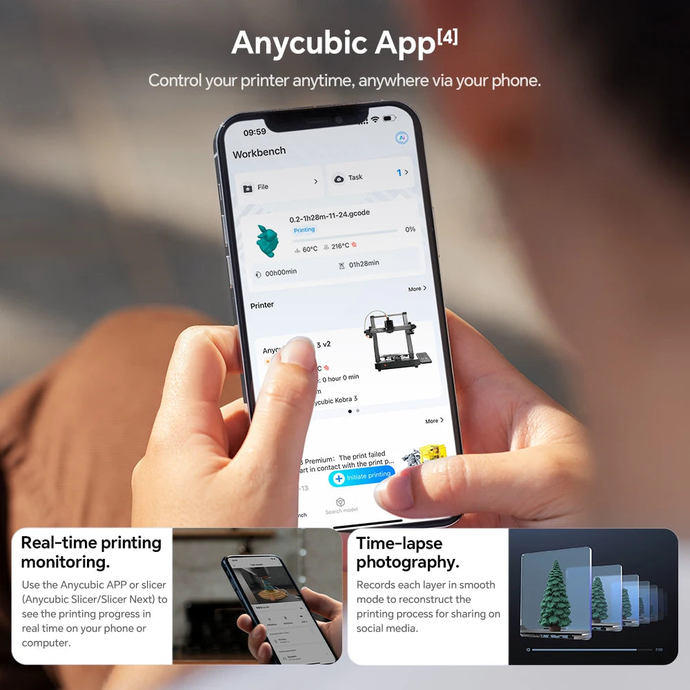 ANYCUBIC Kobra 3 V2 Combo AE Version 3D Printer Large Size Automatic Leveling FDM High Speed Desktop Multi Color 3D Printer