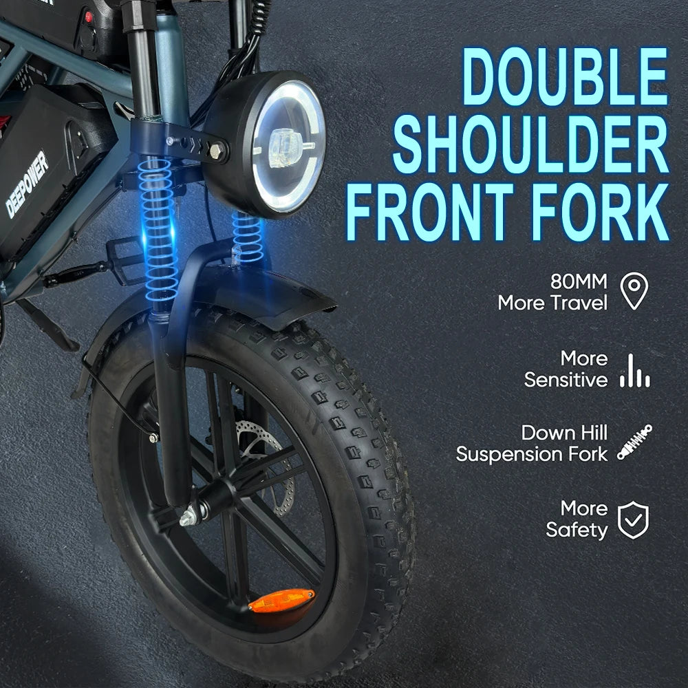 IDOTATA QS7 Electric Bike for Adults, 48V 60Ah, Dual Battery, 20inch, 4.0 Fat Tires,Snow Mountain E-Bike, 1000W Electric Bicycle