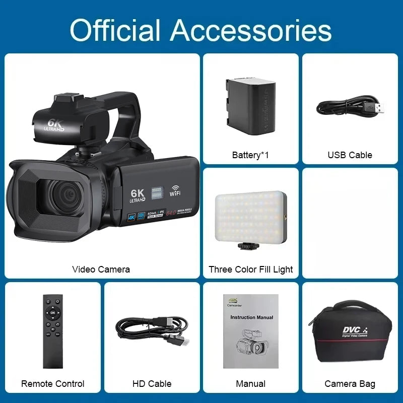 6K Professional Video Camera for Photography 18X Digital Zoom Night Vision Vlogging Camera 64MP WiFi Livestream Webcam Camcorder