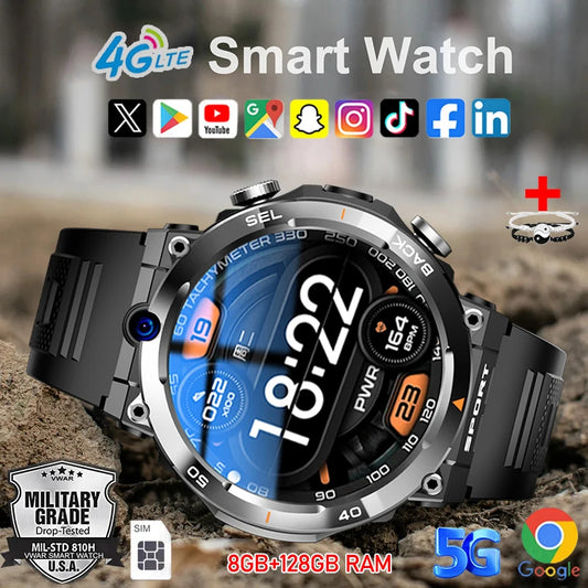 4G Smart Watch Men 1.39 inch Screen 900mah Battery 8GB+128GB RAM 500W Camera Video Call GPS WIFI Google APPS Download Smartwatch