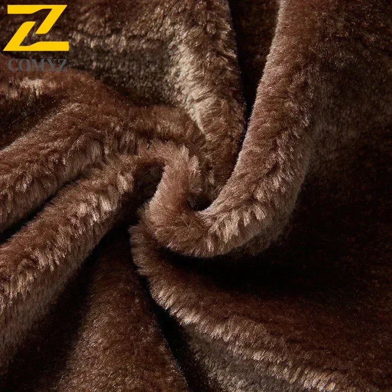 Fashion Warm Winter Mens PU Leather Jacket With Fur Collar Thicken Fleece Motorcycle Coat Casual Faux Leather Locomotive Jacket