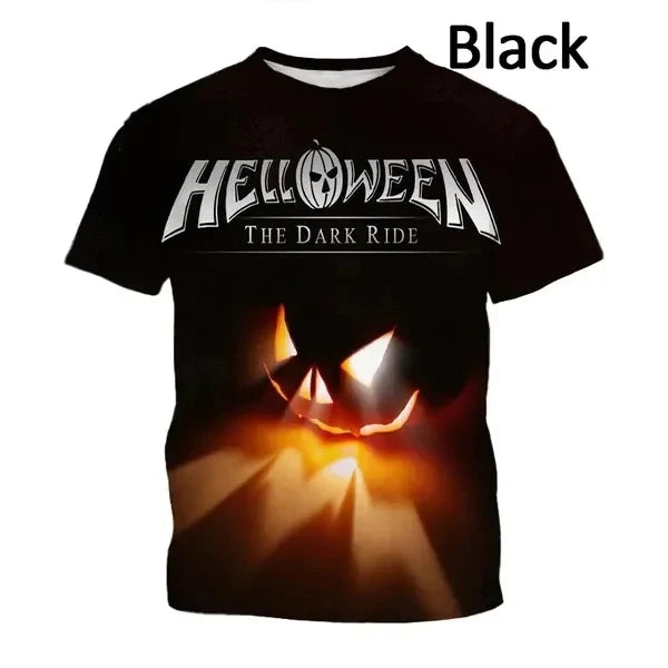 2024 Summer New Heavy Metal Rock Band Hellowen 3D Printed Street Fashion Extra Large Men's and Women's Round Neck T-shirt Y2K
