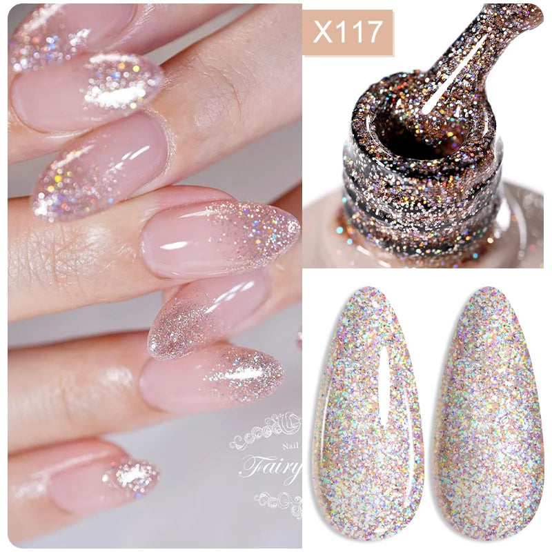 LILYCUTE 5ML Champagne Gold Reflective Glitter Liner Gel Nail Polish Bright Sparkling French Semi Permanent Nail Painting UV Gel