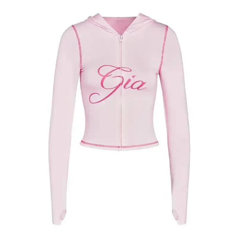 new shoulder letter printed open thread design slim fit hooded zipper short jacket shorts set