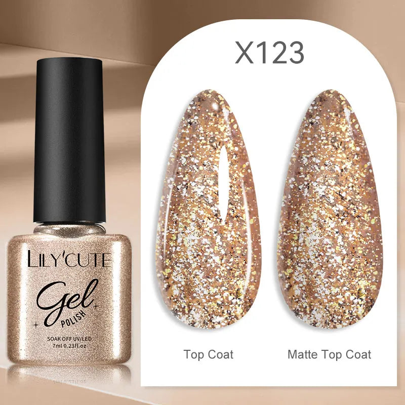 LILYCUTE 5ML Champagne Gold Reflective Glitter Liner Gel Nail Polish Bright Sparkling French Semi Permanent Nail Painting UV Gel