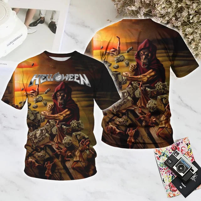 Popular Rock Helloween Band Printing T-Shirts 3D Men Women Fashion Oversized Short Sleeve Tee Shirt Summer Kid Y2k Top Clothing