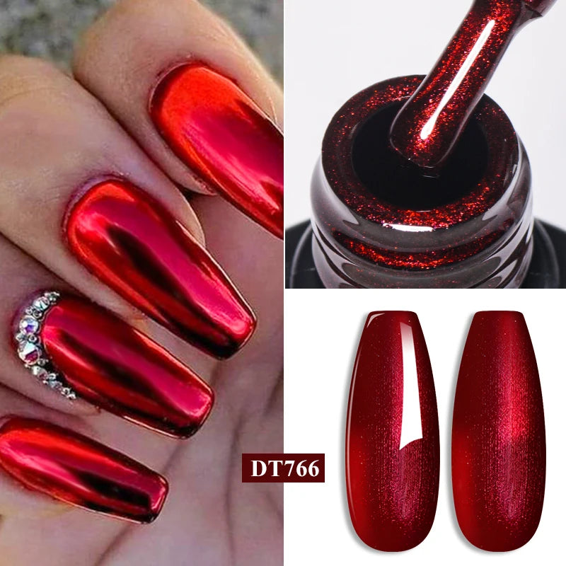 MEET ACROSS 7ml Red Series Gel Nail Polish Glitter Red Winter Nail Art Varnish Semi Permanent Soak Off UV Gel  For Nails