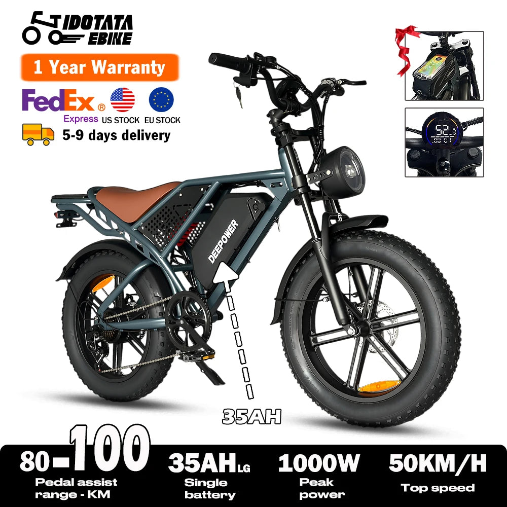 IDOTATA QS7 Electric Bike for Adults, 48V 60Ah, Dual Battery, 20inch, 4.0 Fat Tires,Snow Mountain E-Bike, 1000W Electric Bicycle