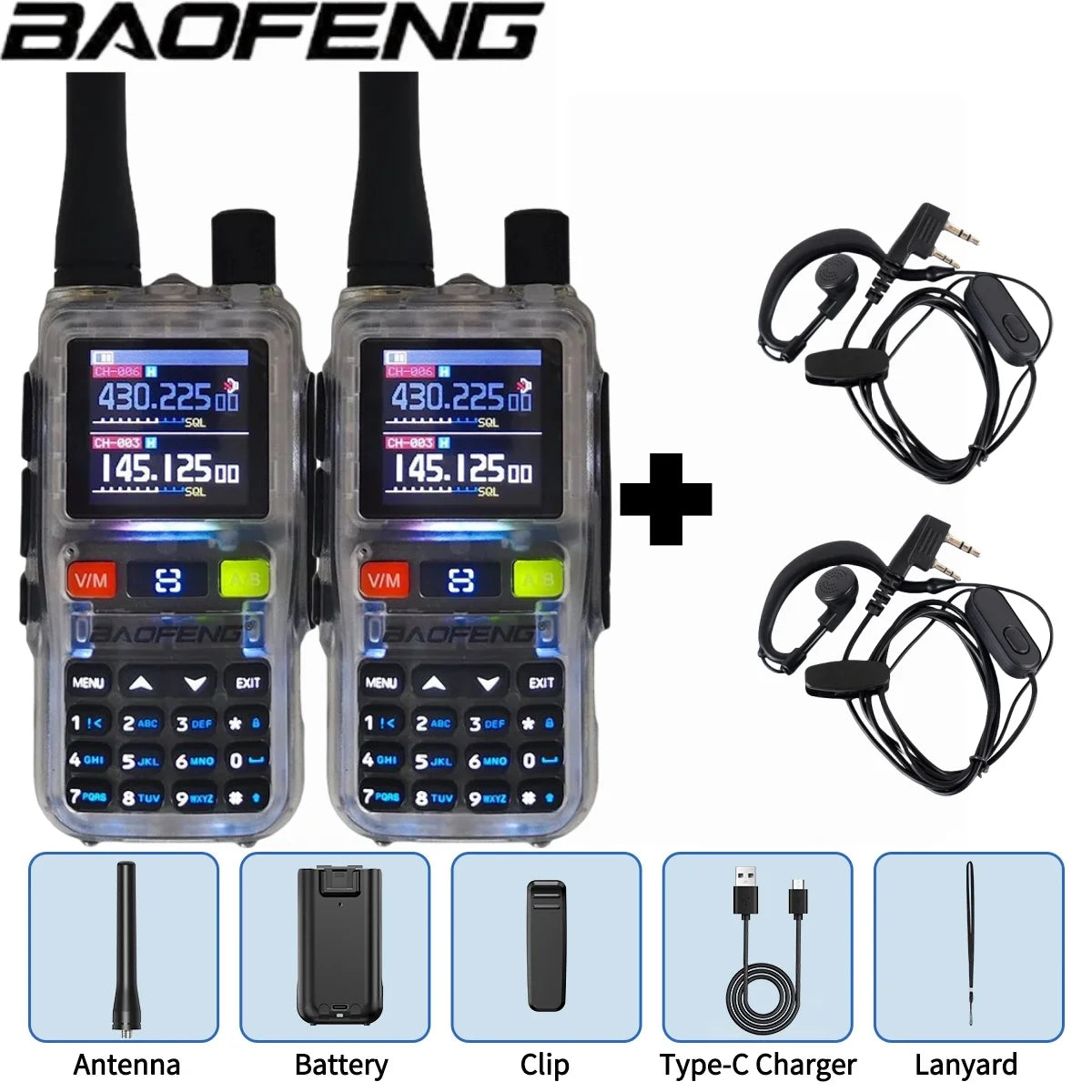 Baofeng UV 5R Mini Full Band Walkie Talkie Bluetooth Programming AM Wireless Copy Frequency 999CH Type-C Portable Ham Radio