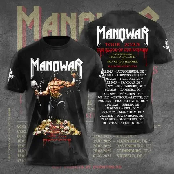 Rock Manowar Band 3D Printed tshirts Men Women Hip Hop Short Sleeve T-Shirt Harajuku O-Neck Tee Top Oversized Unisex Y2k Clothes