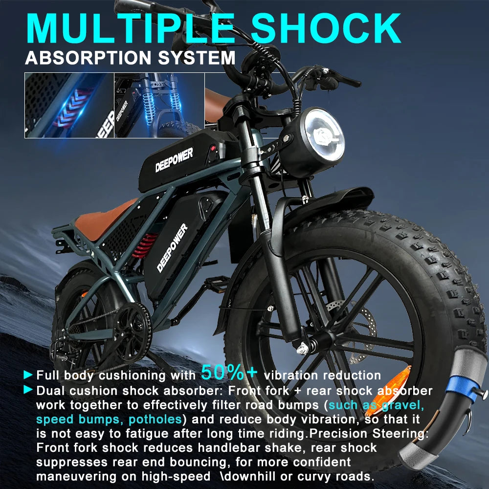 IDOTATA QS7 Electric Bike for Adults, 48V 60Ah, Dual Battery, 20inch, 4.0 Fat Tires,Snow Mountain E-Bike, 1000W Electric Bicycle