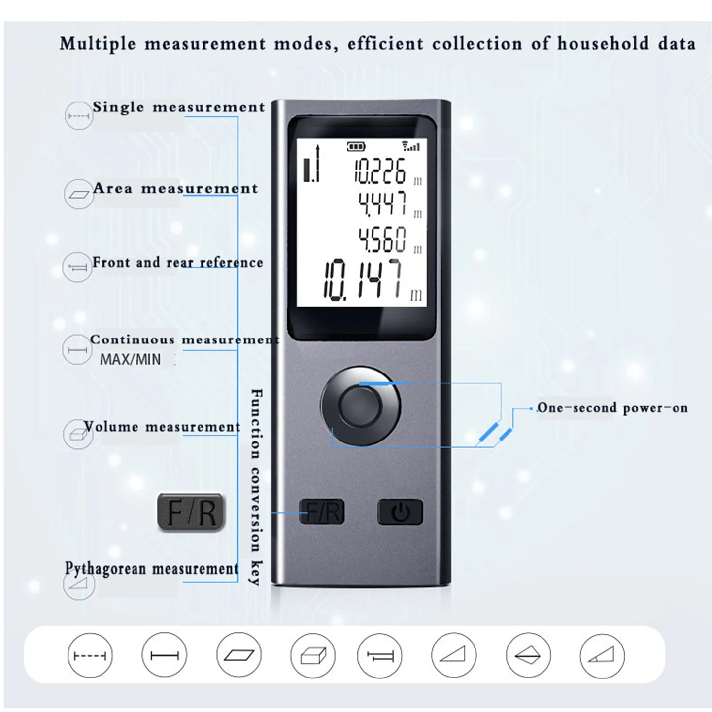 Mini Laser Rangefinder Digital Tape Measure Laser Ruler USB Charge Aluminum Alloy Fuselage Measuring Distance: 30/50/60m