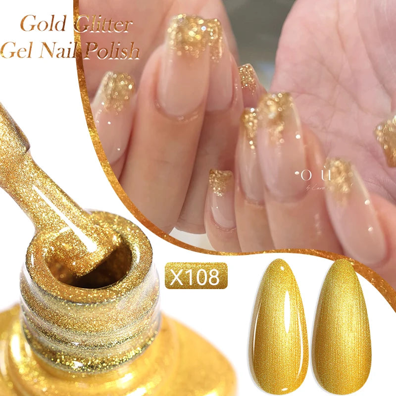 LILYCUTE 5ML Champagne Gold Reflective Glitter Liner Gel Nail Polish Bright Sparkling French Semi Permanent Nail Painting UV Gel