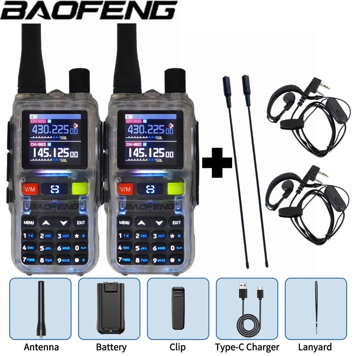 Baofeng UV 5R Mini Full Band Walkie Talkie Bluetooth Programming AM Wireless Copy Frequency 999CH Type-C Portable Ham Radio