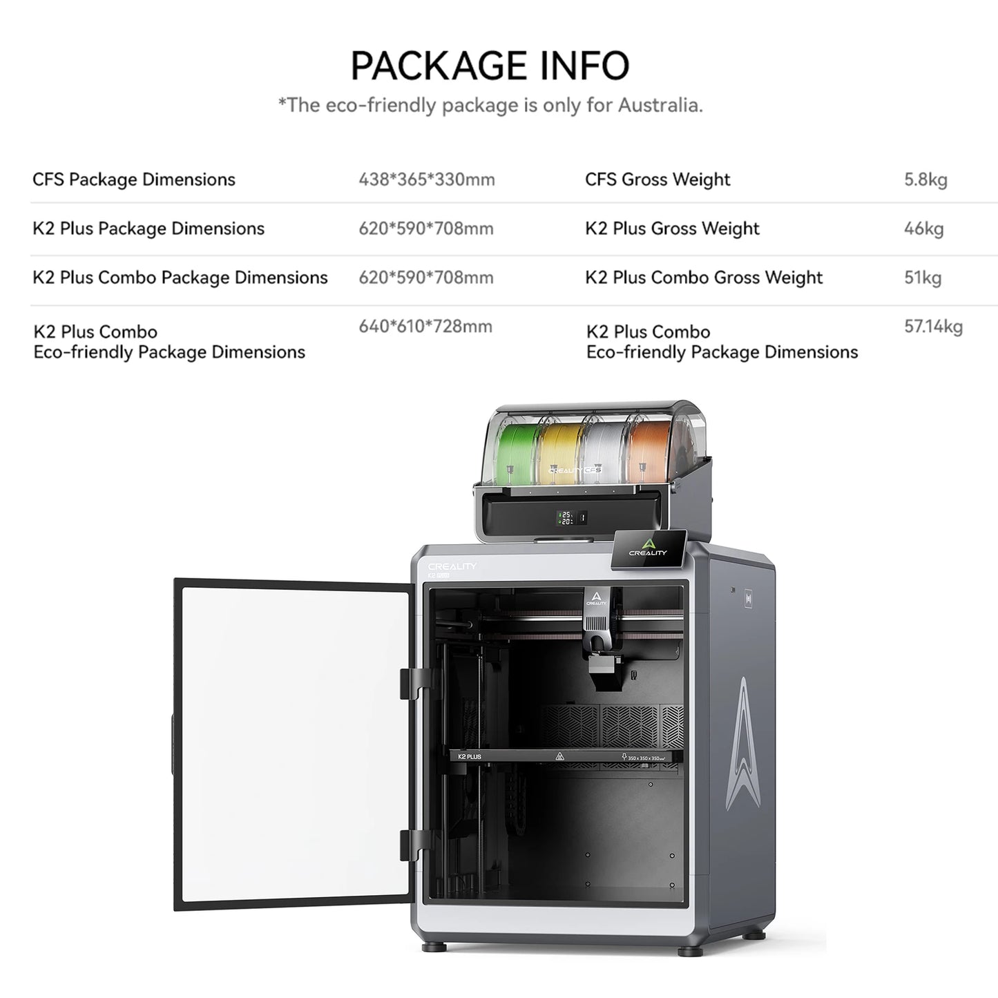 Creality K2 Plus Combo 3D Printer 600mm/s All-metal Extruder With AI Camera Suit for Carbon Fiber 350x350x350mm Build Vol