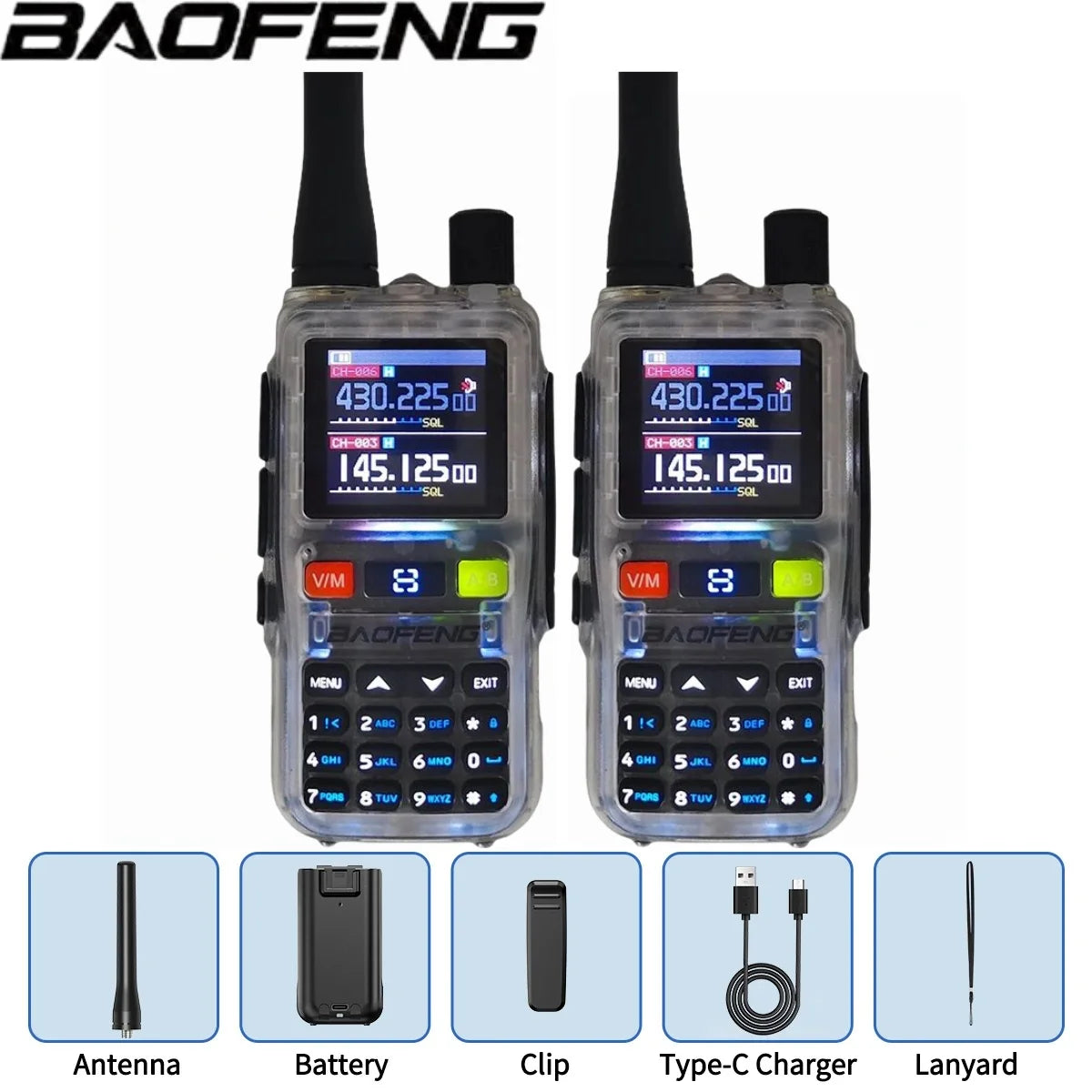Baofeng UV 5R Mini Full Band Walkie Talkie Bluetooth Programming AM Wireless Copy Frequency 999CH Type-C Portable Ham Radio