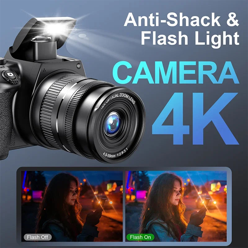 Digital Camera 4K 72MP 12X Optical Zoom UHD Professional Photography Flash Light Auto-Focus WIFI  for Tiktok Ins Youtube Webcast