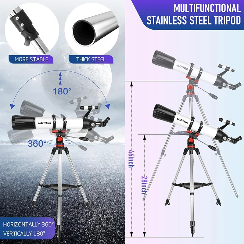 ALLFOC 80090 Astronomical Telescope, High Power Large Aperture HD Professional for Deep Space Observation Star Gazing, Tripod‌‌