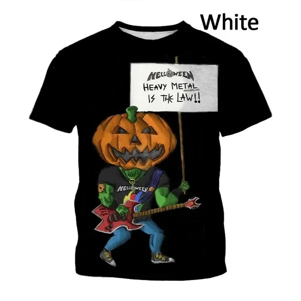 2024 Summer New Heavy Metal Rock Band Hellowen 3D Printed Street Fashion Extra Large Men's and Women's Round Neck T-shirt Y2K