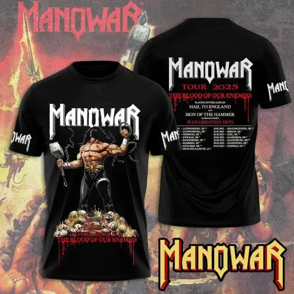 Rock Manowar Band 3D Printed tshirts Men Women Hip Hop Short Sleeve T-Shirt Harajuku O-Neck Tee Top Oversized Unisex Y2k Clothes