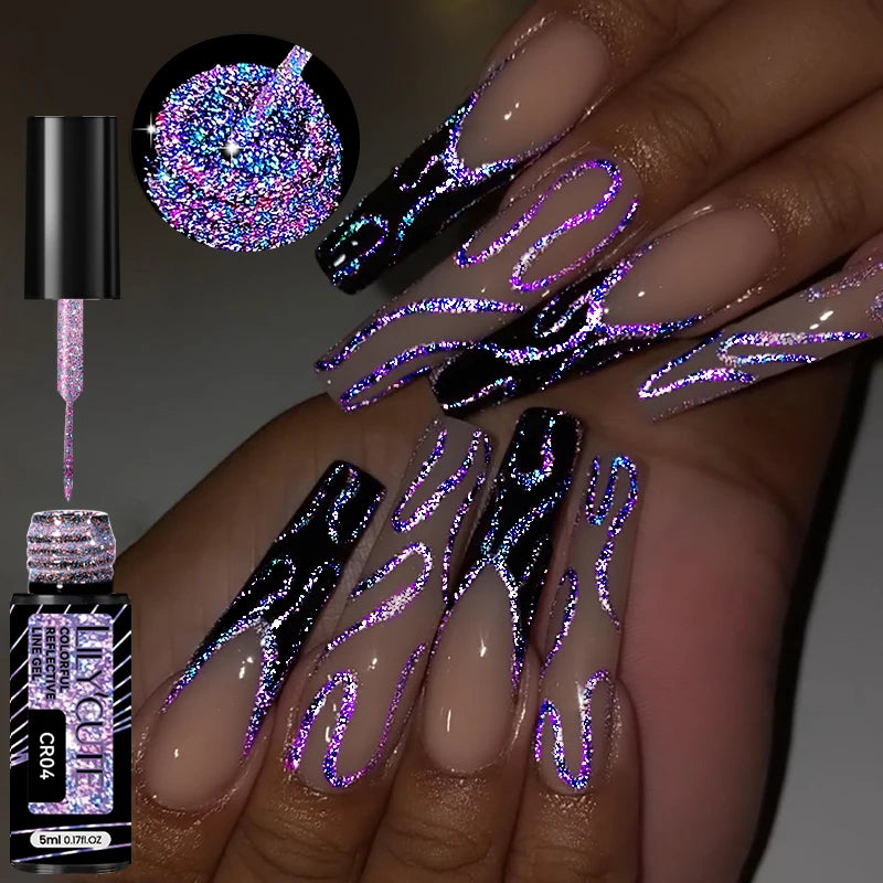 LILYCUTE 5ML Champagne Gold Reflective Glitter Liner Gel Nail Polish Bright Sparkling French Semi Permanent Nail Painting UV Gel