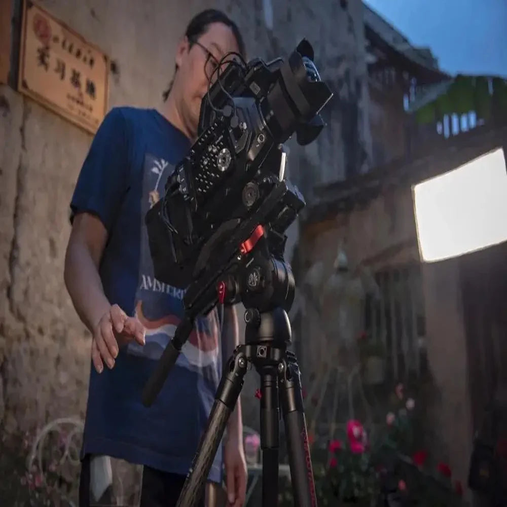 IFOOTAGE Video Camera Tripod Fluid Drag Pan Head with 1/4" and 3/8" Screws Sliding Quick Release Plate for Canon Nikon Sony DSLR