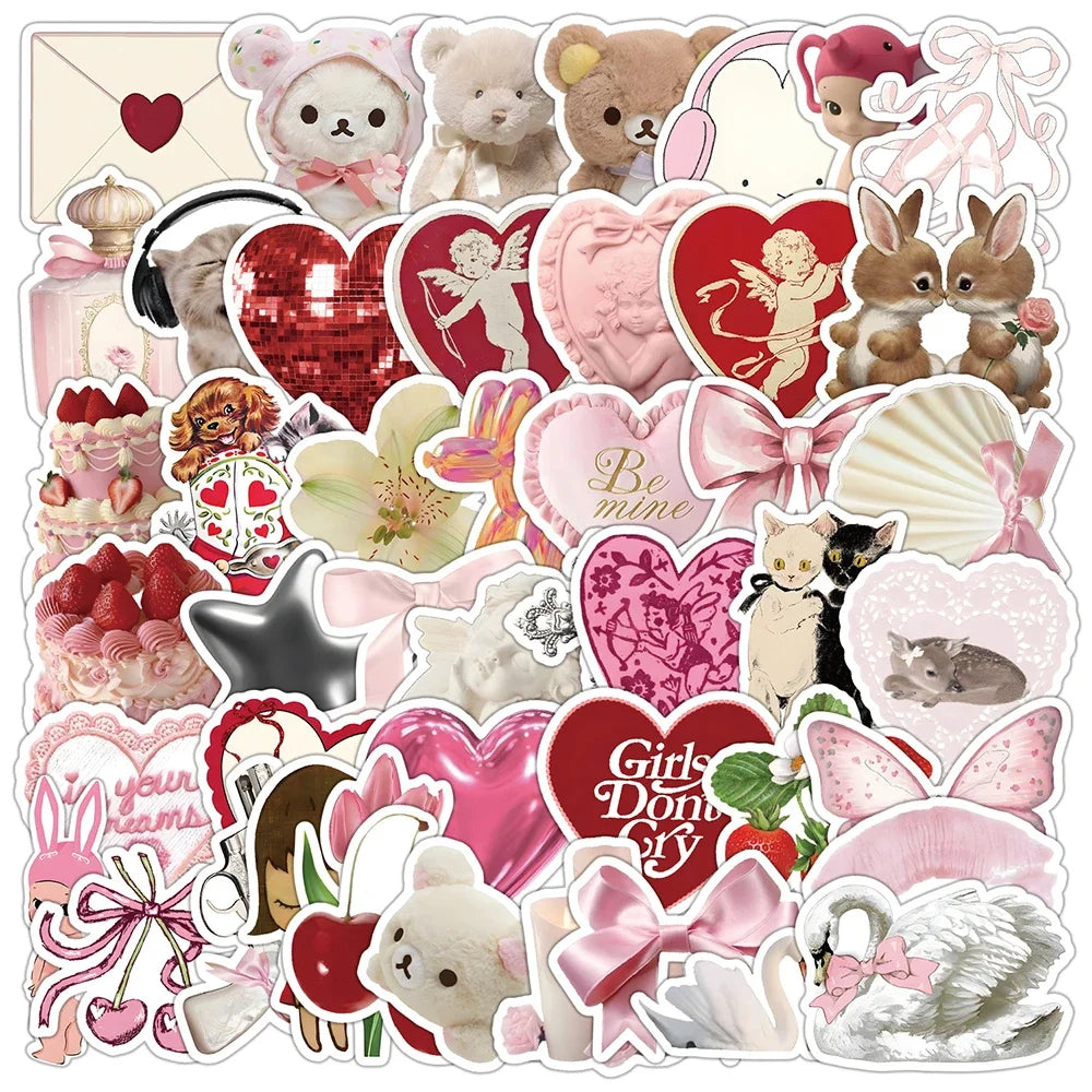 50Pcs Cute Pink Girls Stickers Ins Style Coquette Cartoon DIY Skateboard Motorcycle Suitcase Decor Phone Laptop  Decals