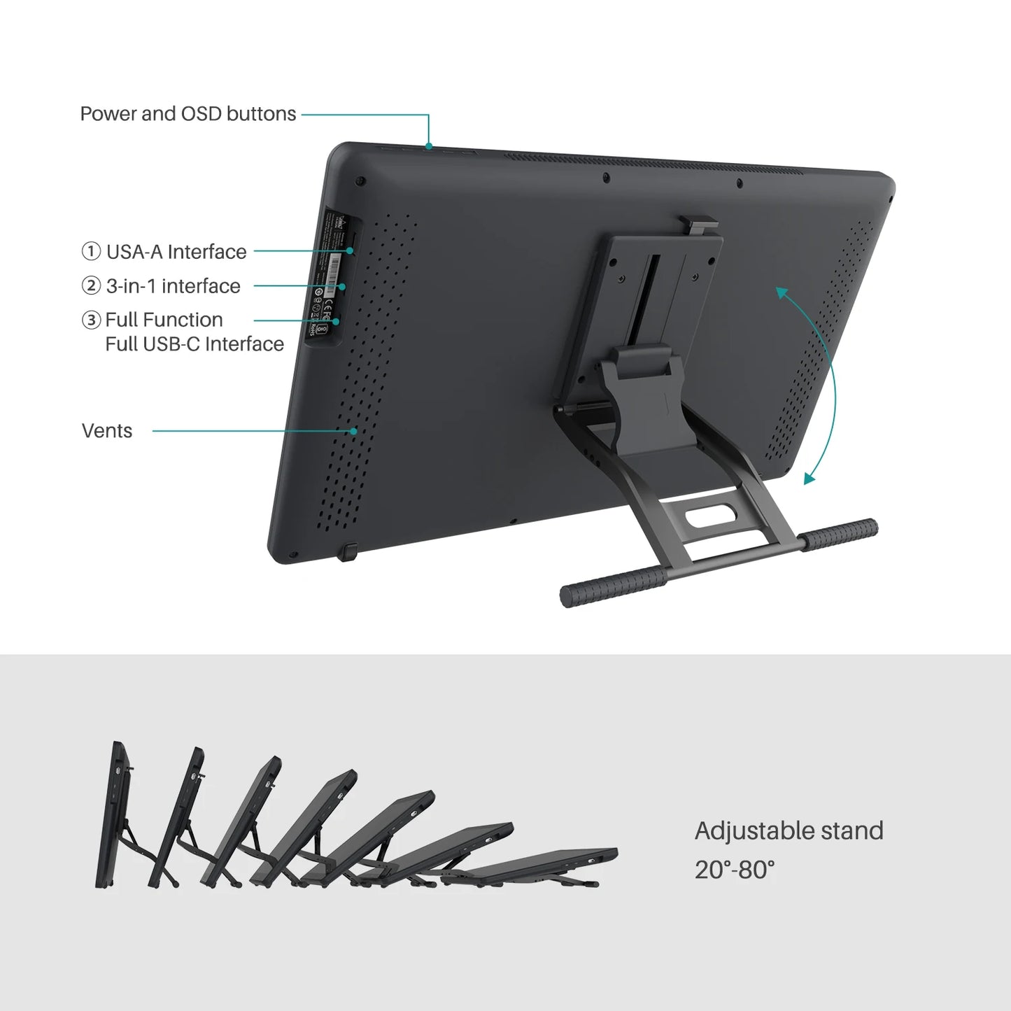 Huion Kamvas 22 Plus Qled Graphics Tablet Monitor Drawing Screen 21.5 Inch Art Pen Display 140%srgb