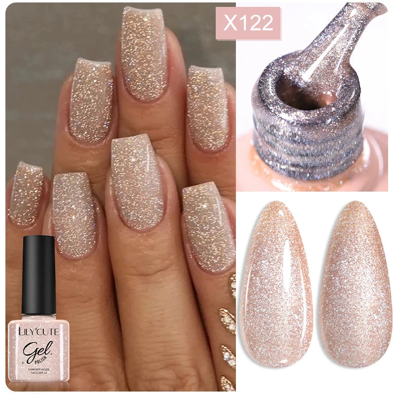 LILYCUTE 5ML Champagne Gold Reflective Glitter Liner Gel Nail Polish Bright Sparkling French Semi Permanent Nail Painting UV Gel